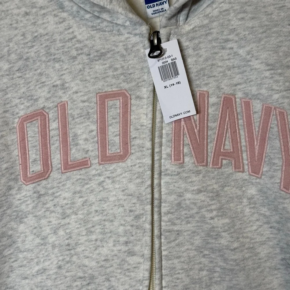 Old Navy Girls Hoodie XL 14–16 Heather Gray Pink Logo Full Zip NWT